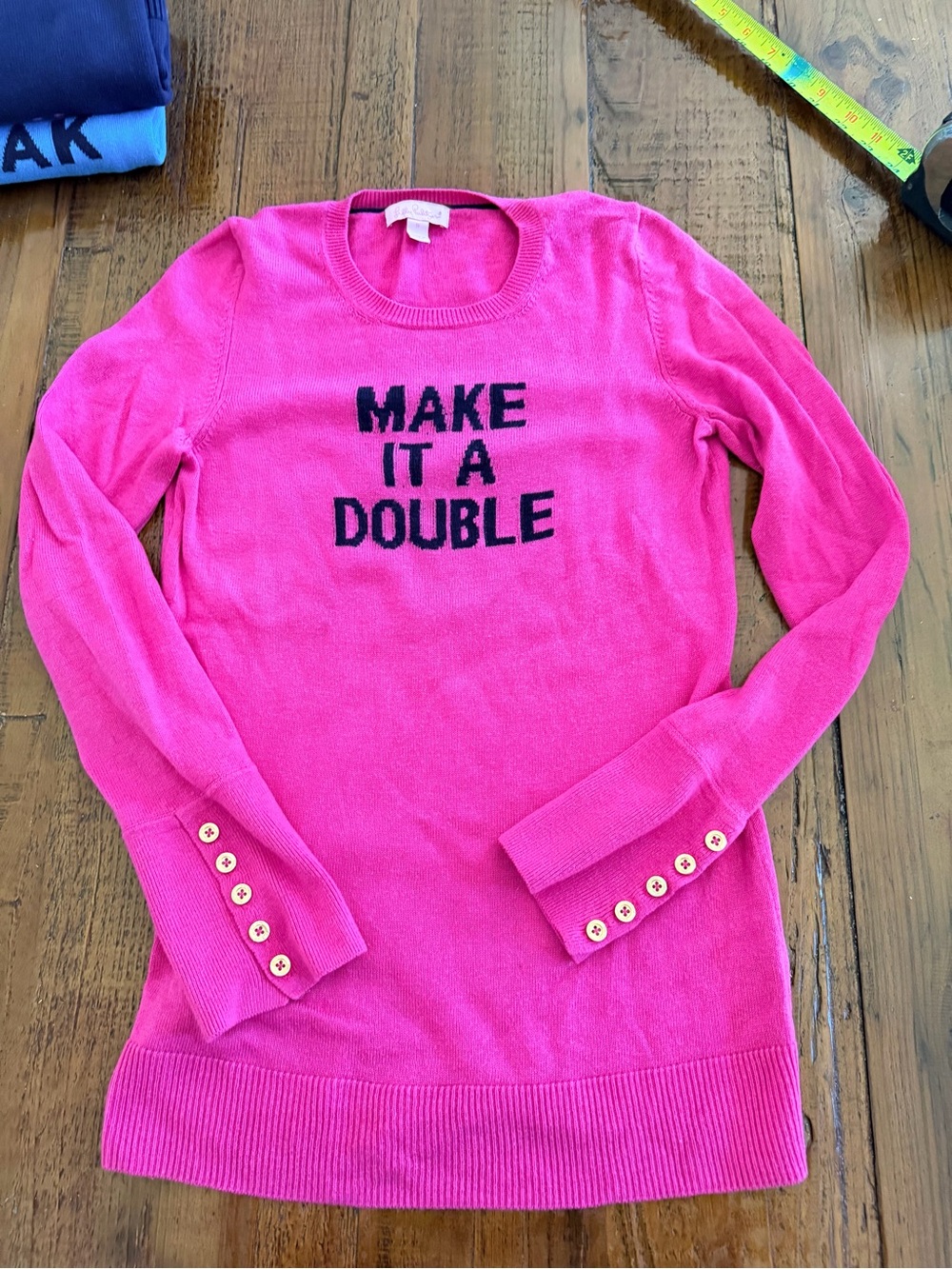 Lilly Pulitzer Hot Pink Crewneck Sweater with 'MAKE IT A DOUBLE'